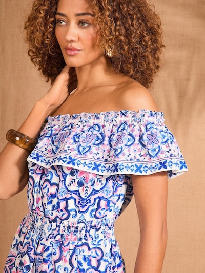 love & roses Robe en bleu marine / azur / rose / blanc, Vue avec produit