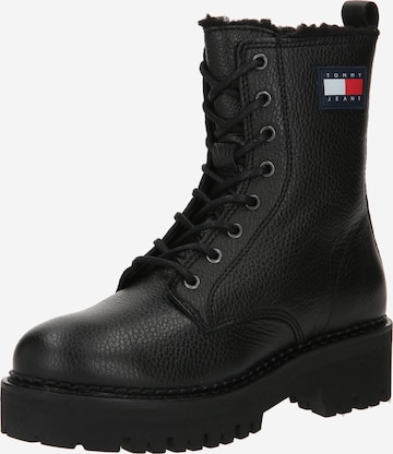 Tommy Jeans Lace-Up Ankle Boots in Black: front