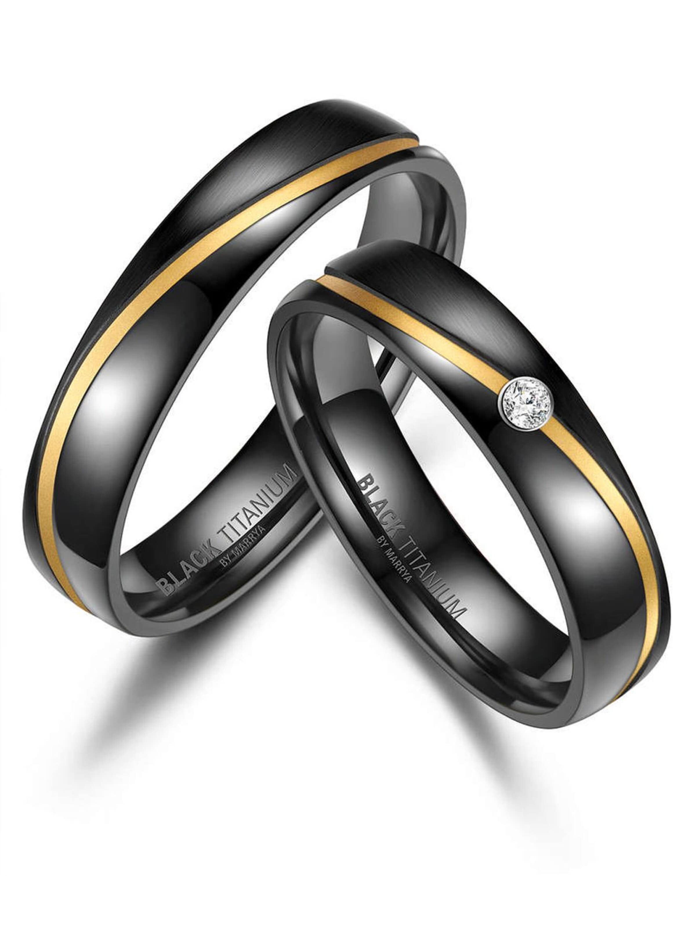 Anello 'MARRYA Ehering BT-01 aus Black Titanium – Schwarz, gelbgold plattiert' di MARRYA in nero