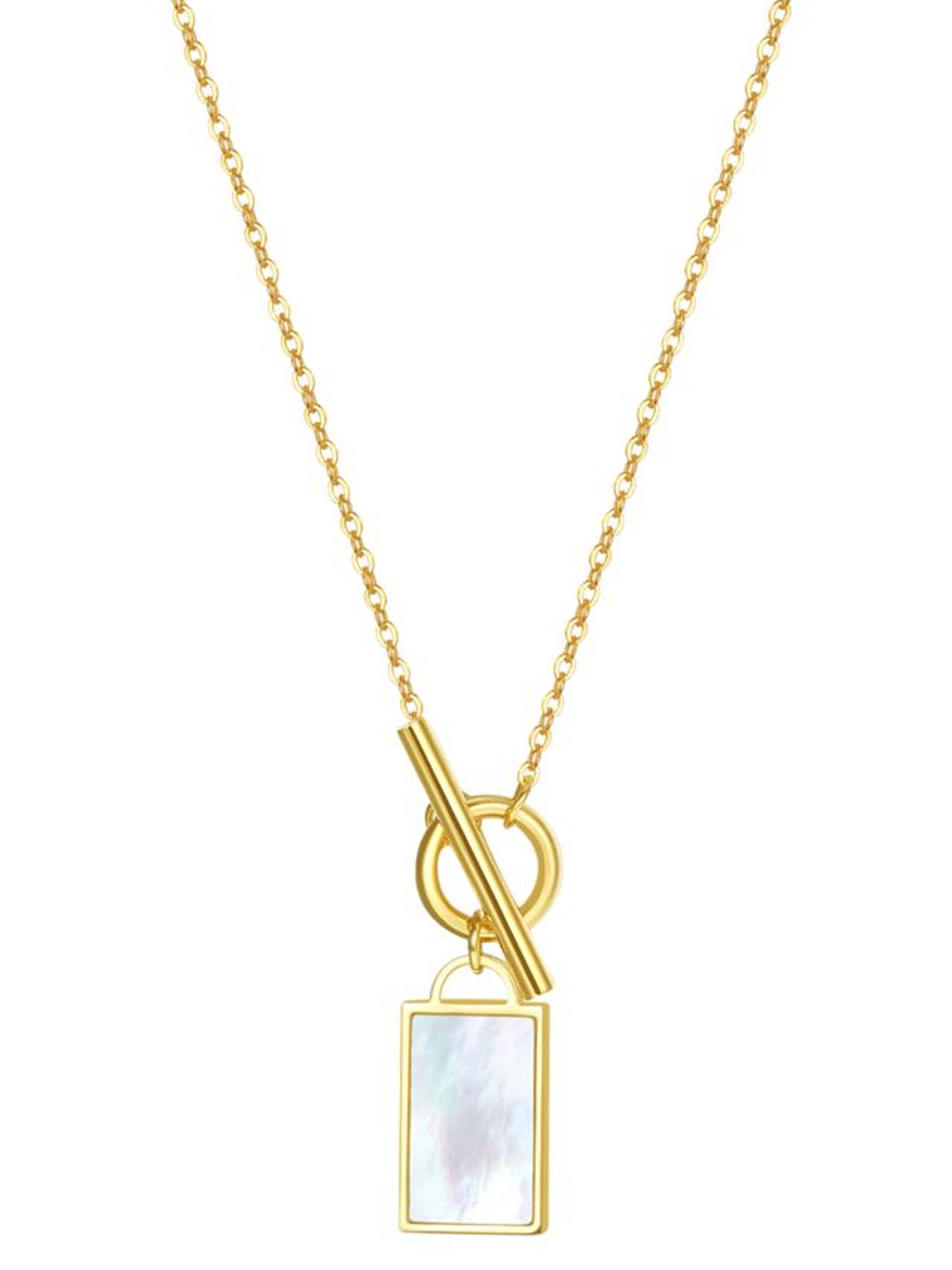 Hey Happiness Necklace 'Shell T-Bar' in Gold: front