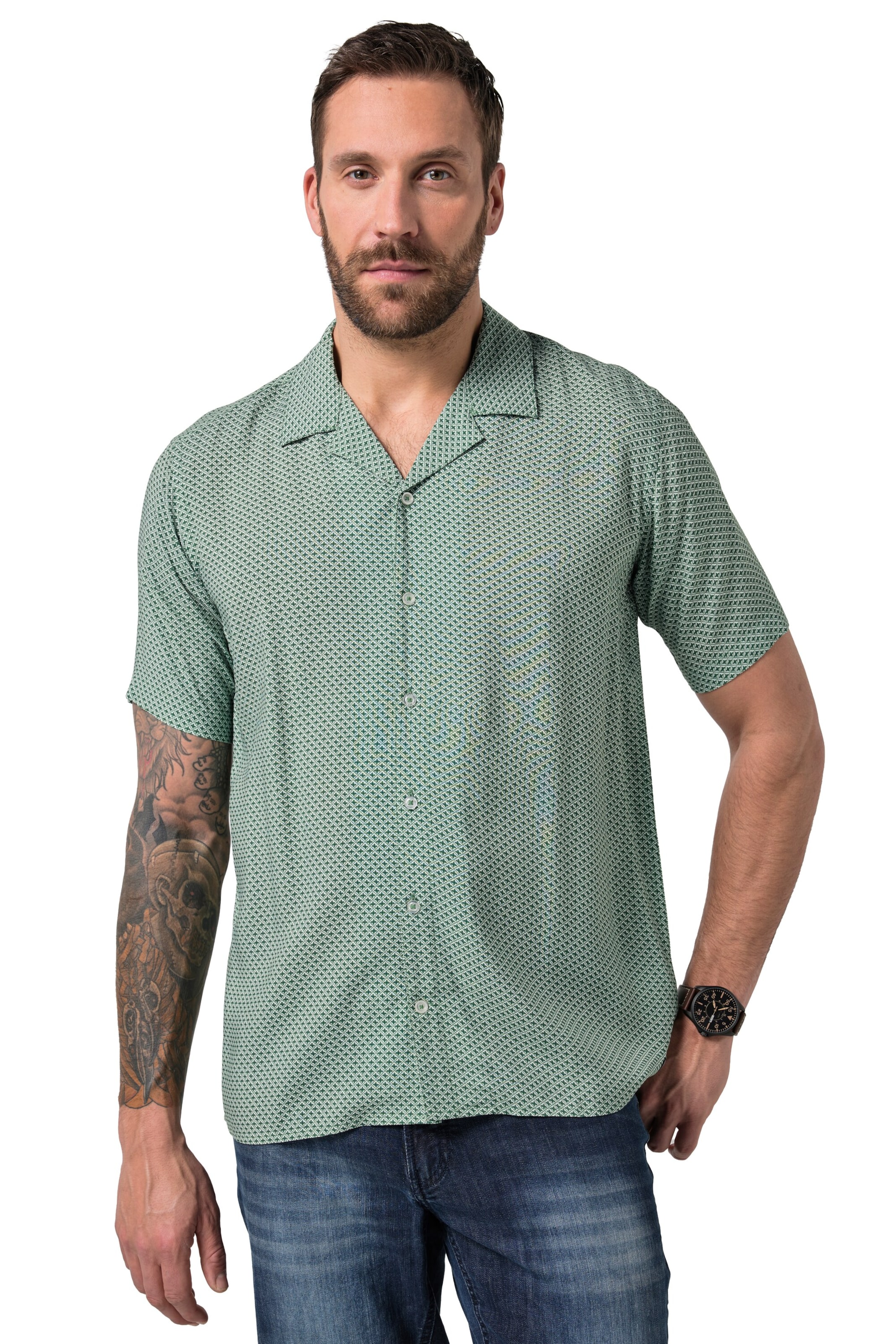JP1880 Regular Fit Hemd in Grün: Vorderseite