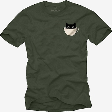 MAKAYA Shirt 'Cup Cat' in Green: front