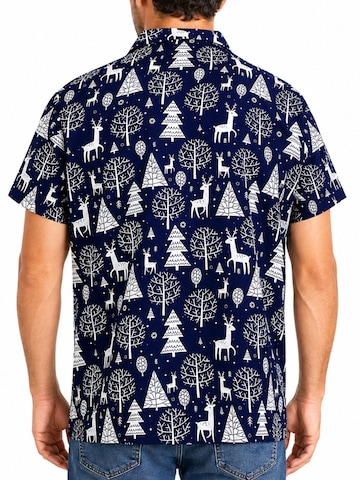 Regular fit Camicia 'Christmas Reindeer Allover' di King Kameha in blu