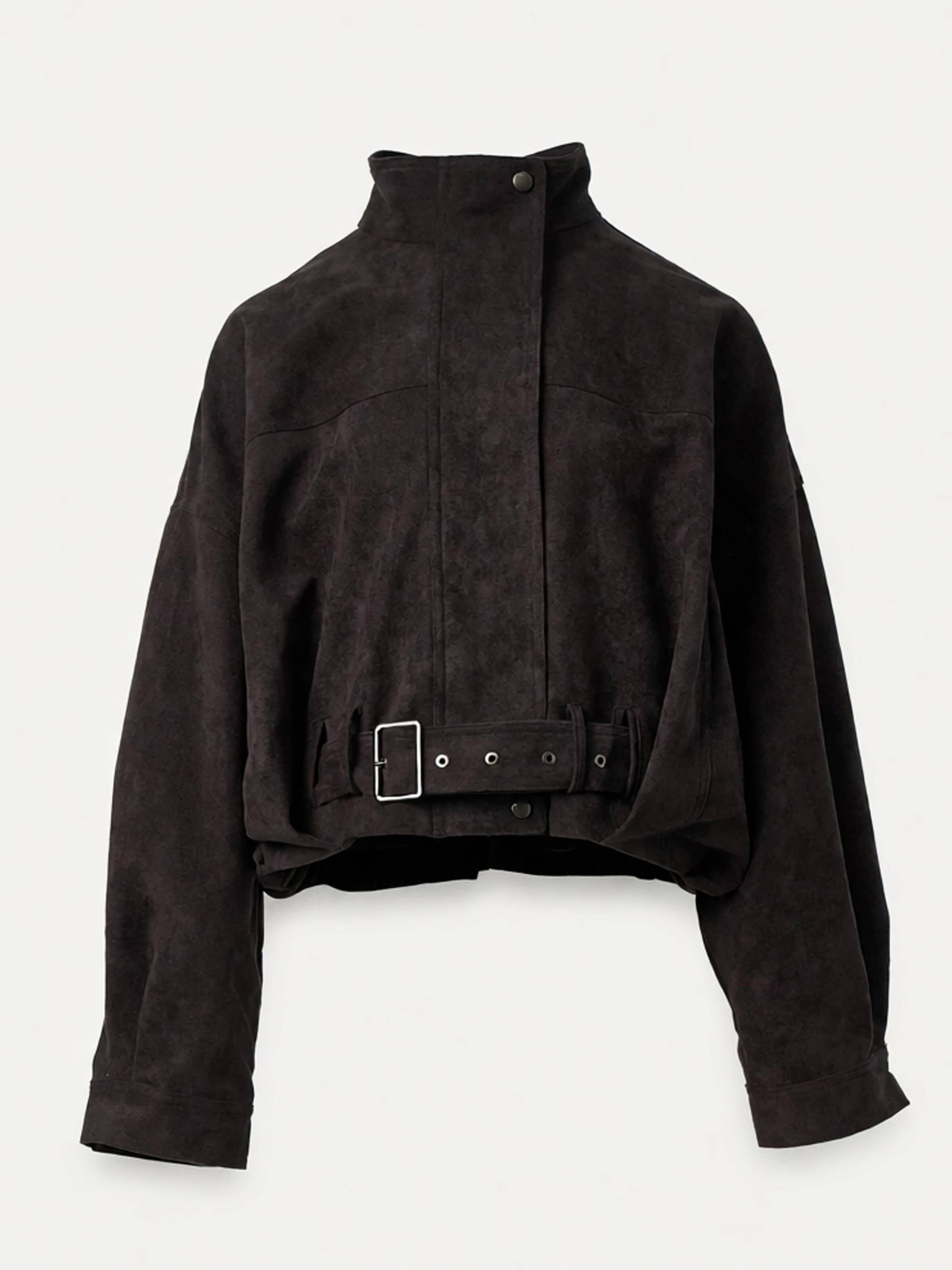 yoligex Between-season jacket 'Vintage Cropped Suede Jacket with Belt' in Grey: front