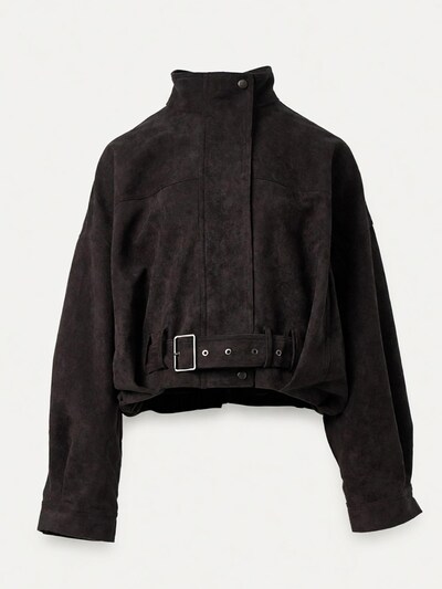 yoligex Overgangsjakke 'Vintage Cropped Suede Jacket with Belt' i L i mørkegrå, Produktvisning