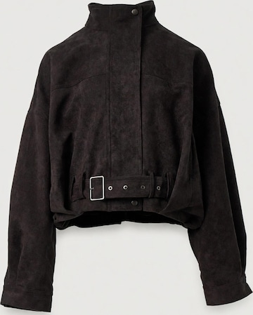 Veste mi-saison 'Vintage Cropped Suede Jacket with Belt' yoligex en gris : devant