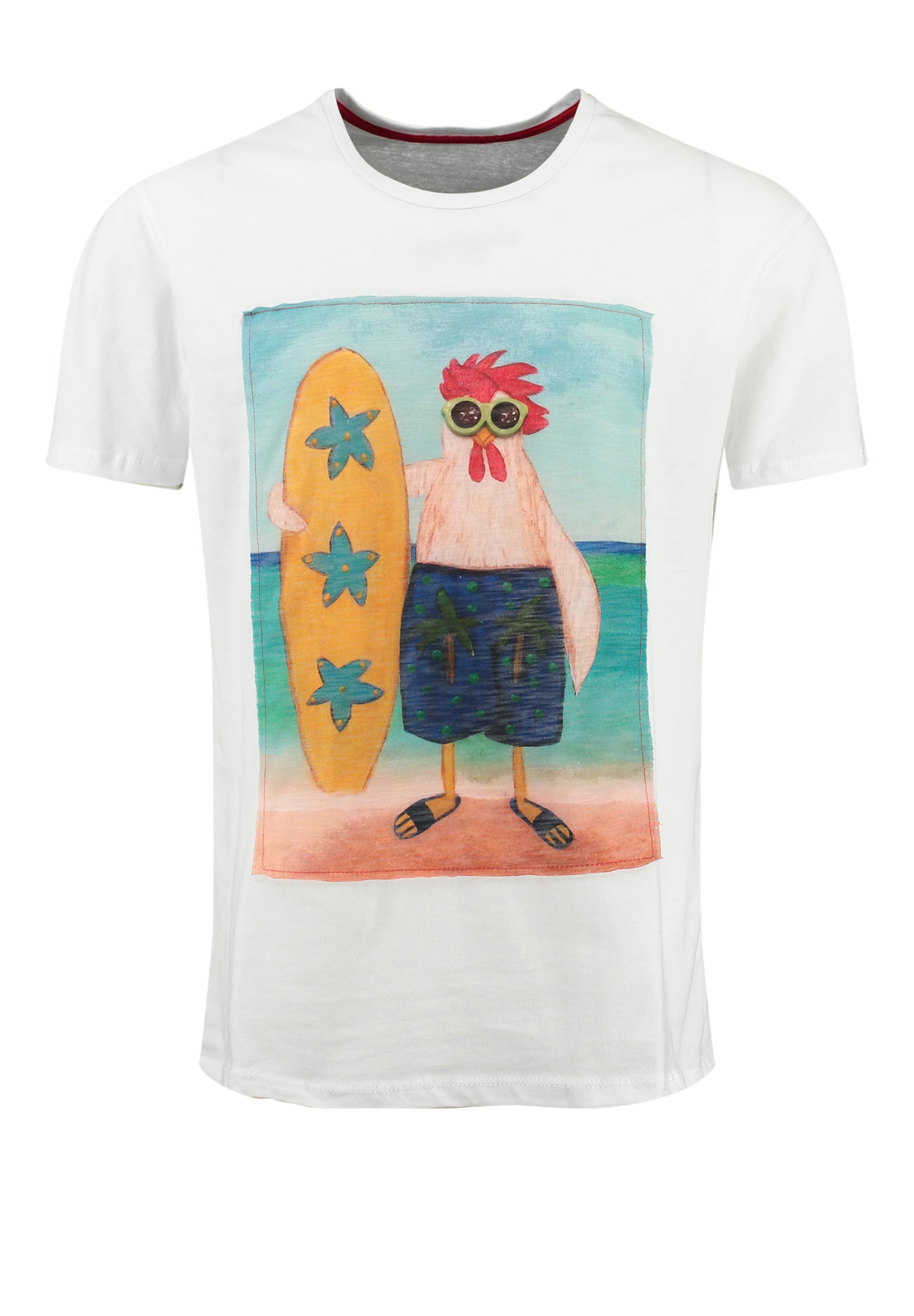 Key Largo Bluser & t-shirts 'Surfing Chicken' i hvid: forside