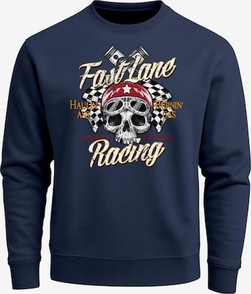 Neverless Sweatshirt 'Racing Skull' in Blau: Vorderseite