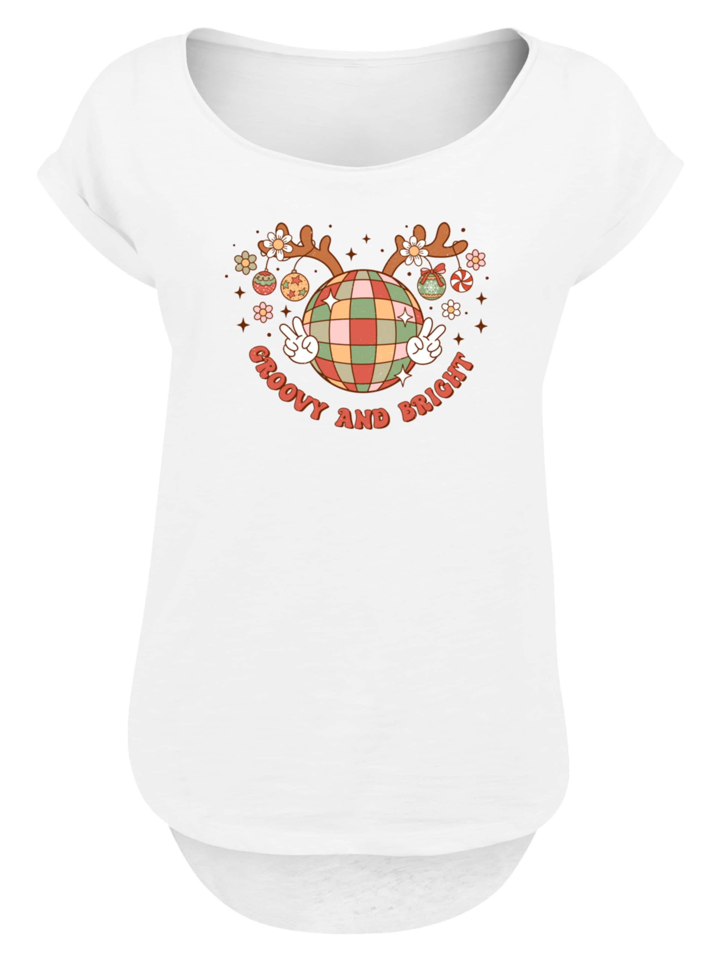 F4NT4STIC Shirt 'Groovy And Bright Christmas Disco Deer' in White: front