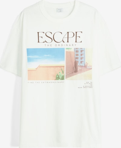 Bershka T-Shirt en sable / bleu clair / marron / blanc, Vue avec produit