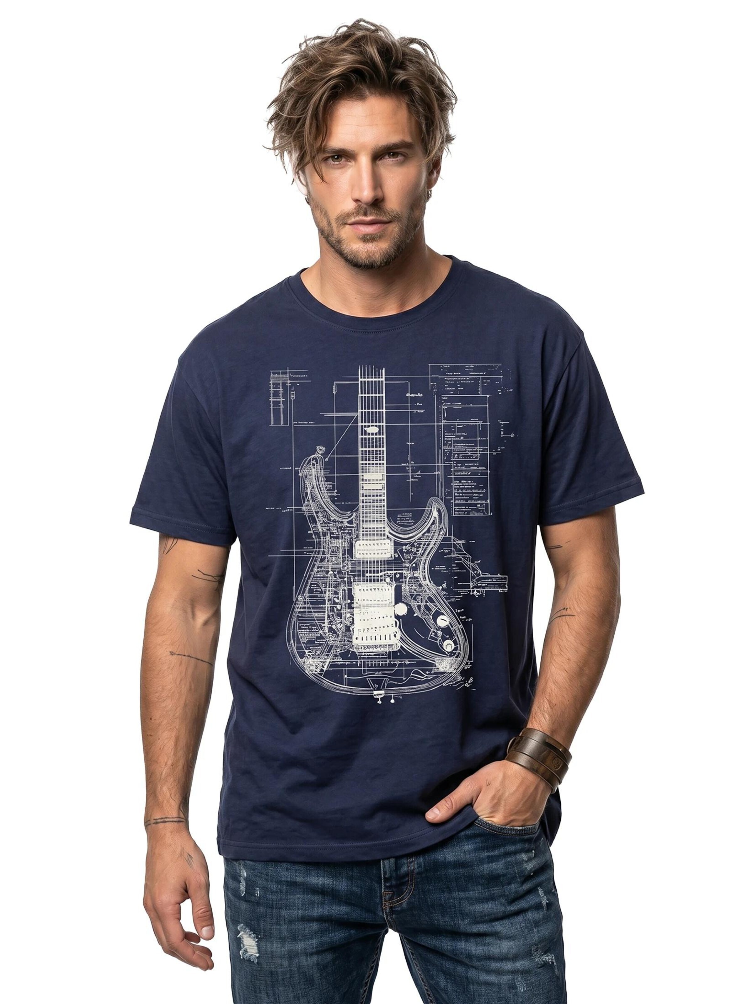 MAKAYA Shirt 'Guitar BluePrint' in Blue