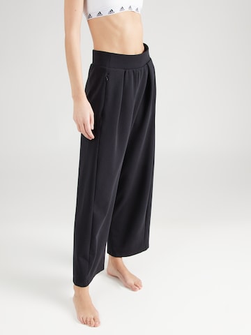 ADIDAS PERFORMANCE Wide leg Workout Pants in Black: front