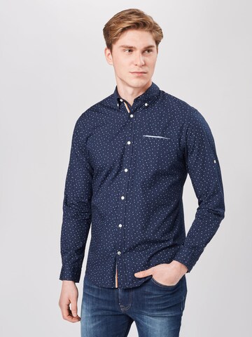 zils JACK & JONES Slim fit Krekls 'THOMAS': no priekšpuses