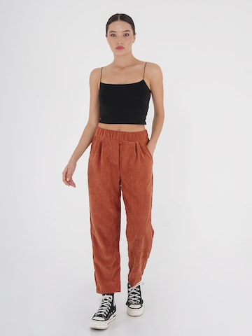 FRESHLIONS Loose fit Pleat-Front Pants 'Selma' in Brown