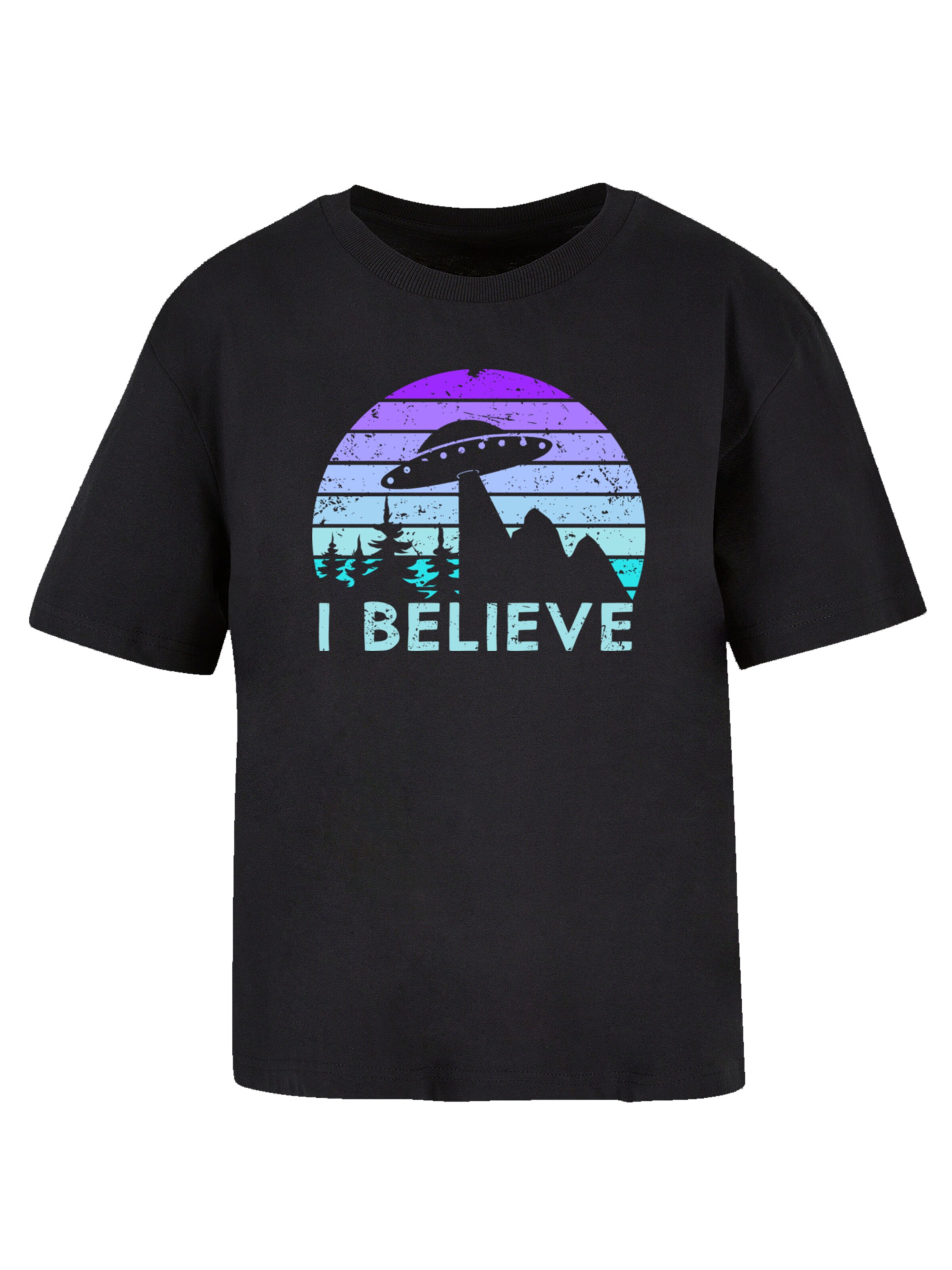 F4NT4STIC Shirt 'I Believe Ufo Alien Raumschiff Retro' in Zwart: voorkant