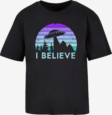 F4NT4STIC Shirt 'I Believe Ufo Alien Raumschiff Retro' in Zwart: voorkant