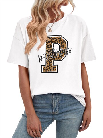 GORHEY Shirt 'Women's Casual Cotton Summer T-Shirt with Leopard Print Letters' in White: front