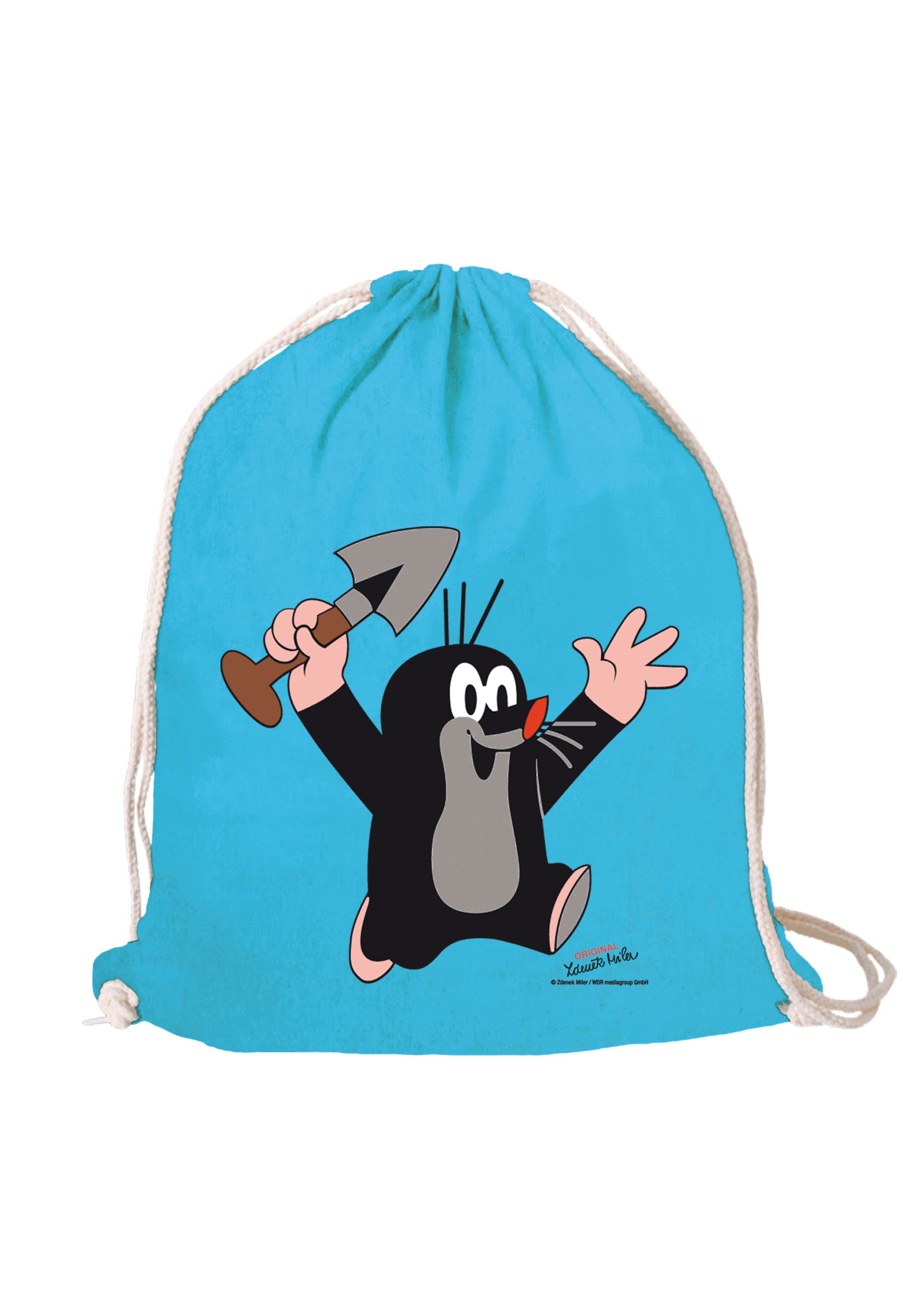 LOGOSHIRT Turnbeutel 'Der kleine Maulwurf - Juhu' in Blau: Vorderseite