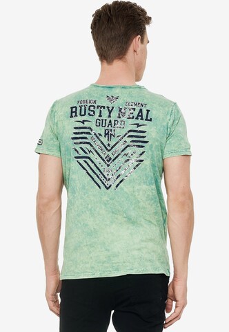 Rusty Neal T-Shirt Crewneck mit coolem Print in Grün