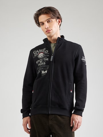 CAMP DAVID Zip-Up Hoodie in Black: front