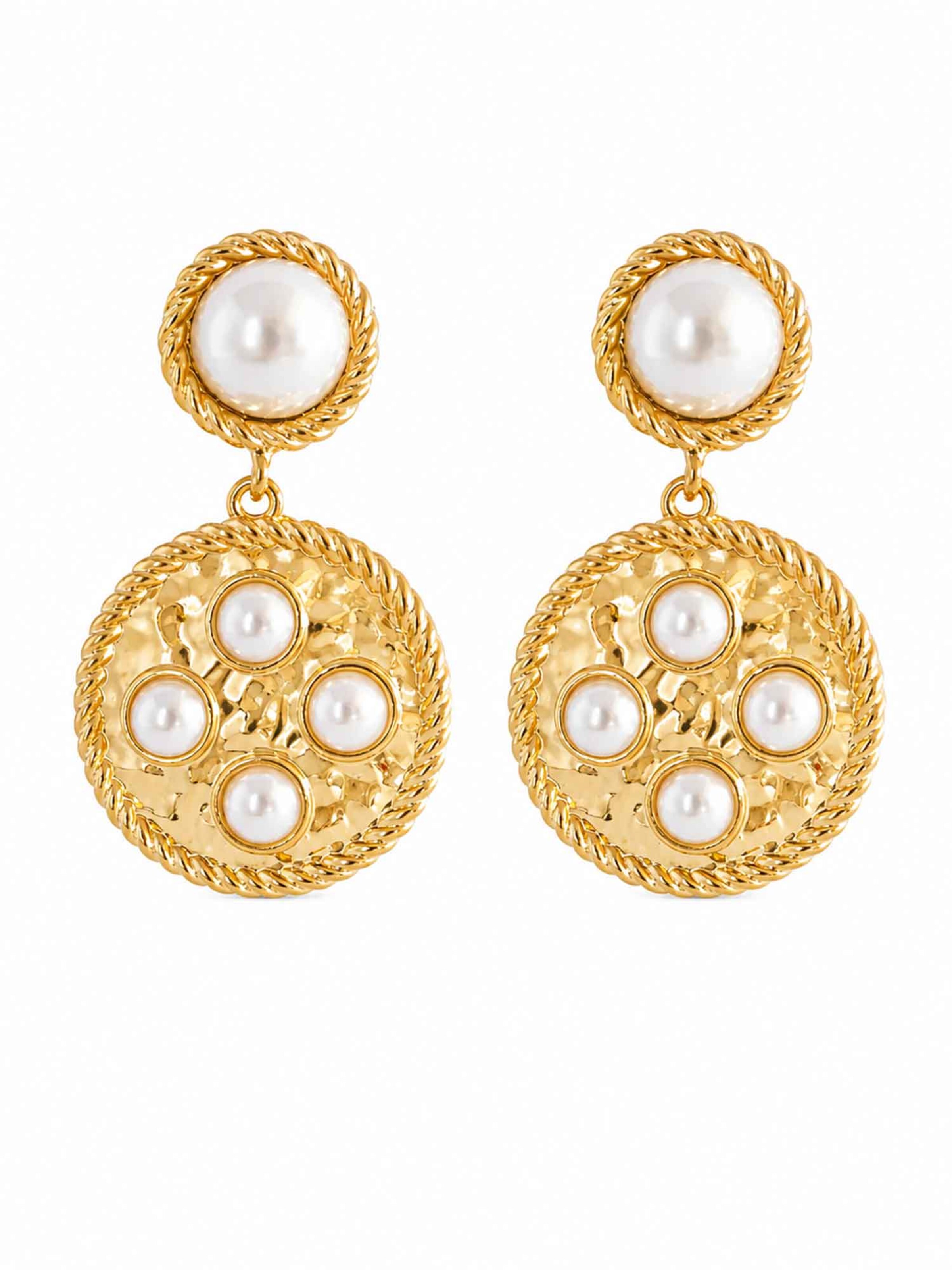 RteRme Oorbellen 'Long Vintage Round Spiral Pearl Gold Earrings' in One Size in de kleur Goud, Productweergave