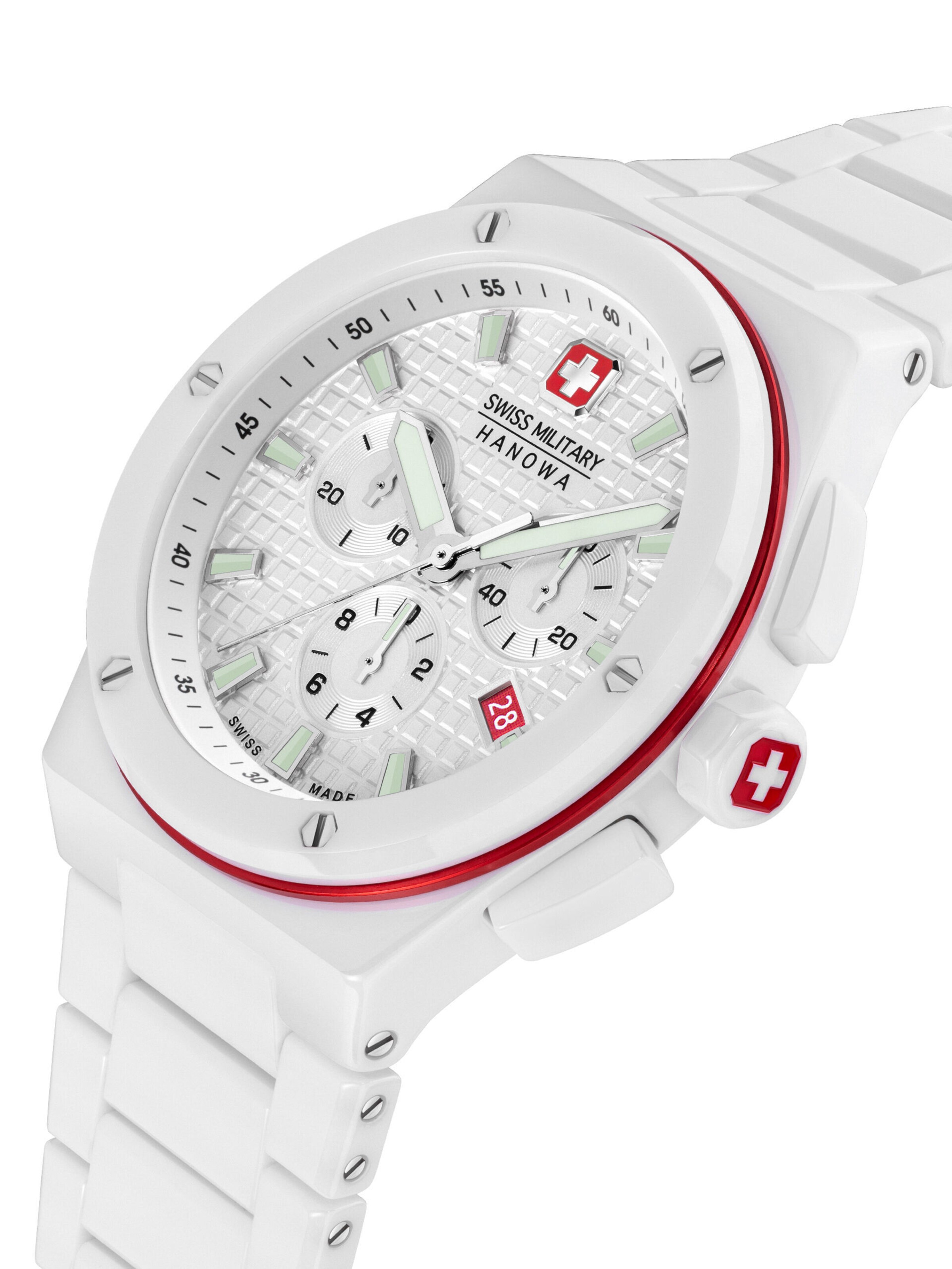 SWISS MILITARY HANOWA Analoog horloge 'Sidewinder Ceramic' in Wit