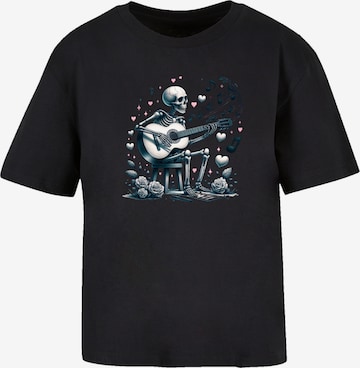 F4NT4STIC Shirt 'Skelett Spielt Gitarre, Musik, Liebe' in Zwart: voorkant