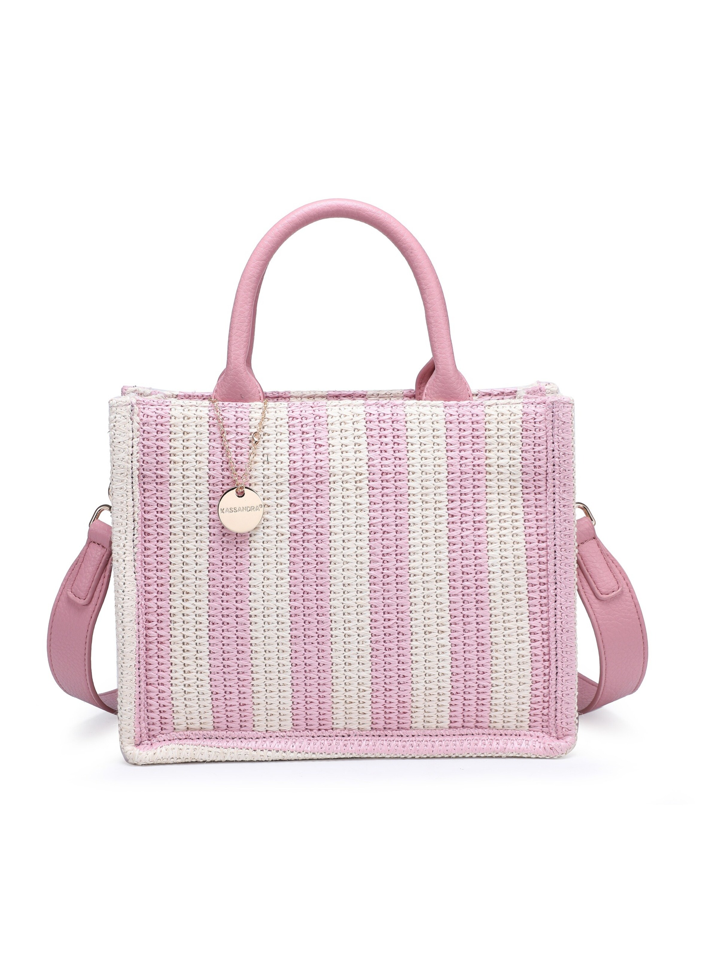 Borsa a tracolla 'Borsa a Tracolla Eliara Donna - Tessuto Intrecciato Rafia e' di Kassandra in rosa: frontale