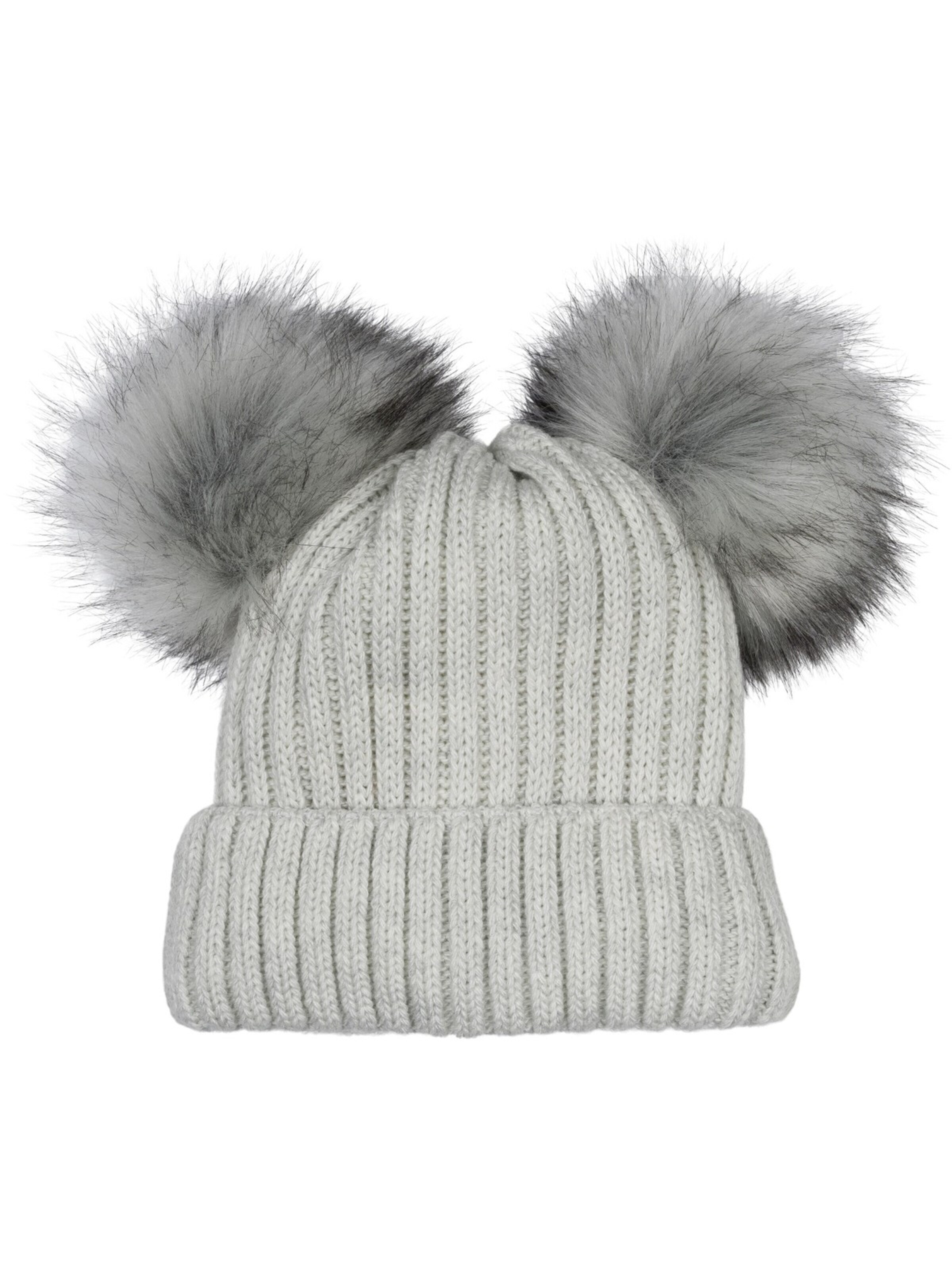 styleBREAKER Beanie 'Kinder Bommelmütze mit zwei Bommel' in Grey