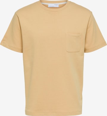 T-Shirt 'Relax Soon' SELECTED HOMME en beige : devant