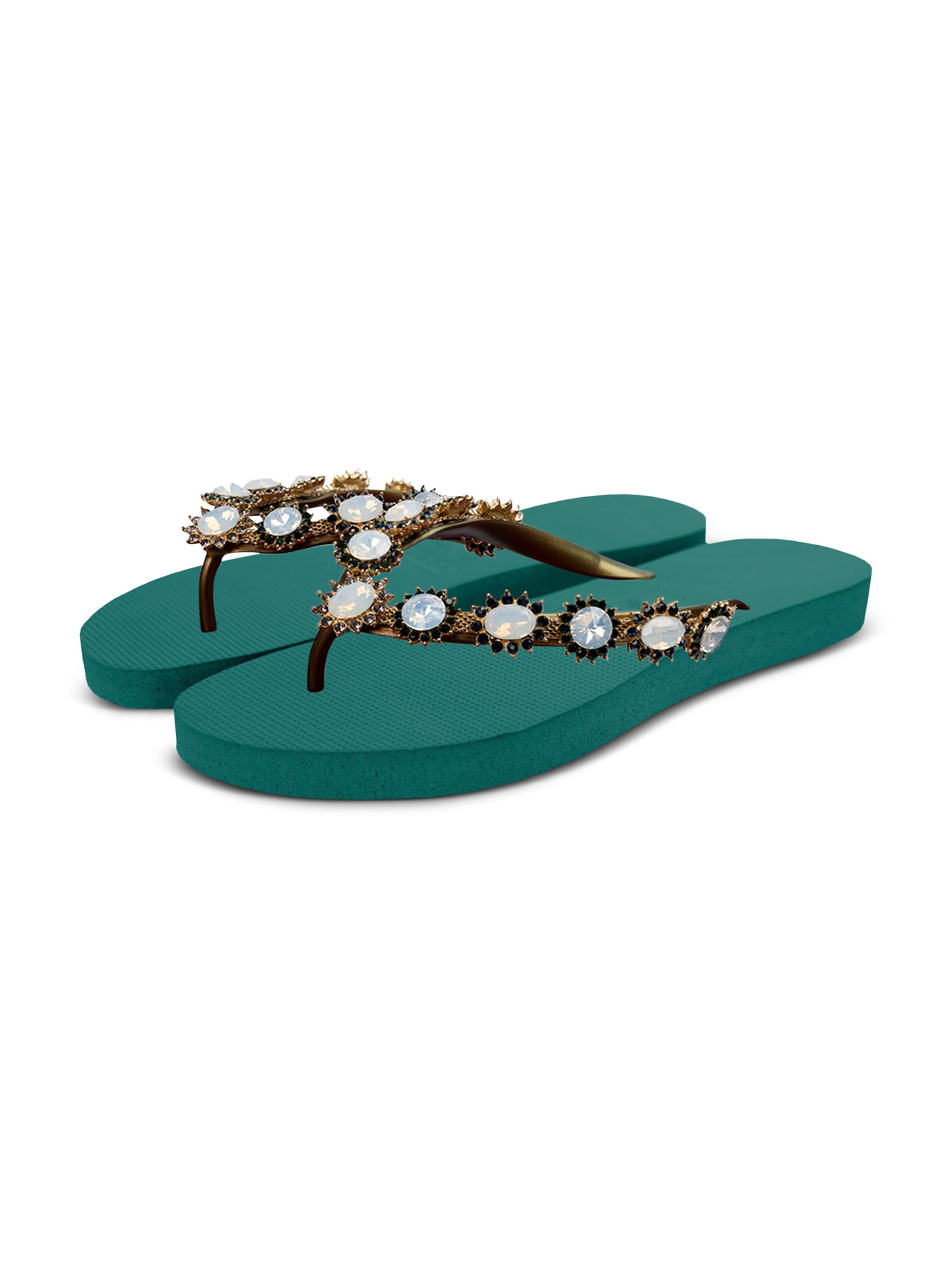 Uzurii Luxury Footwear Zehentrenner 'Pearl Monroe'‌‌‌‌‌‌ in Grün