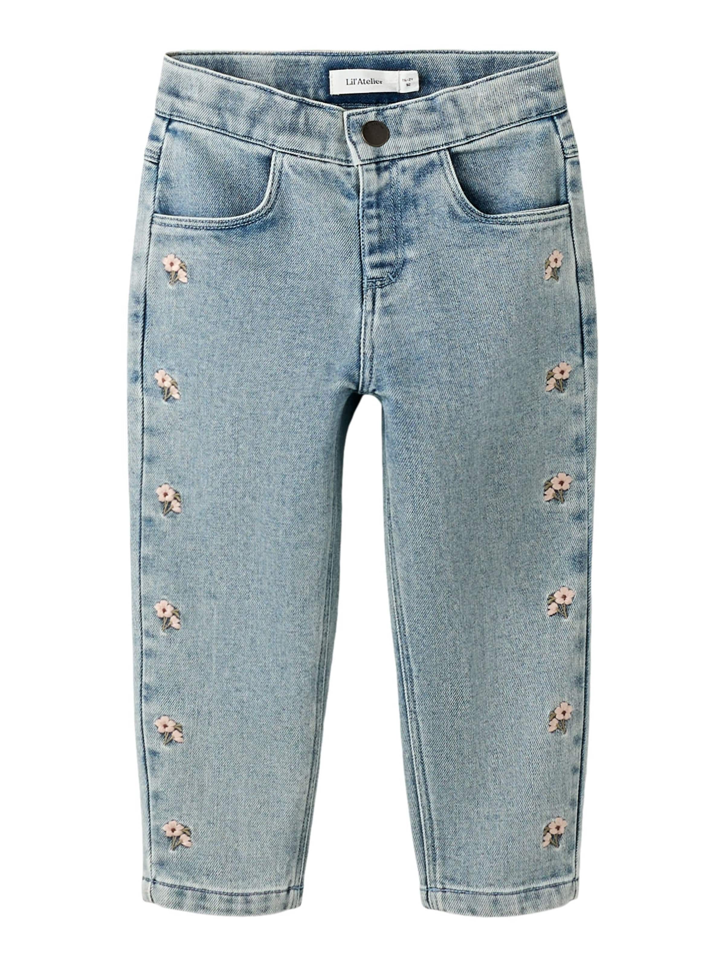 Lil'Atelier Jeans in de kleur Blauw denim / Pastelgroen / Pastelroze, Productweergave