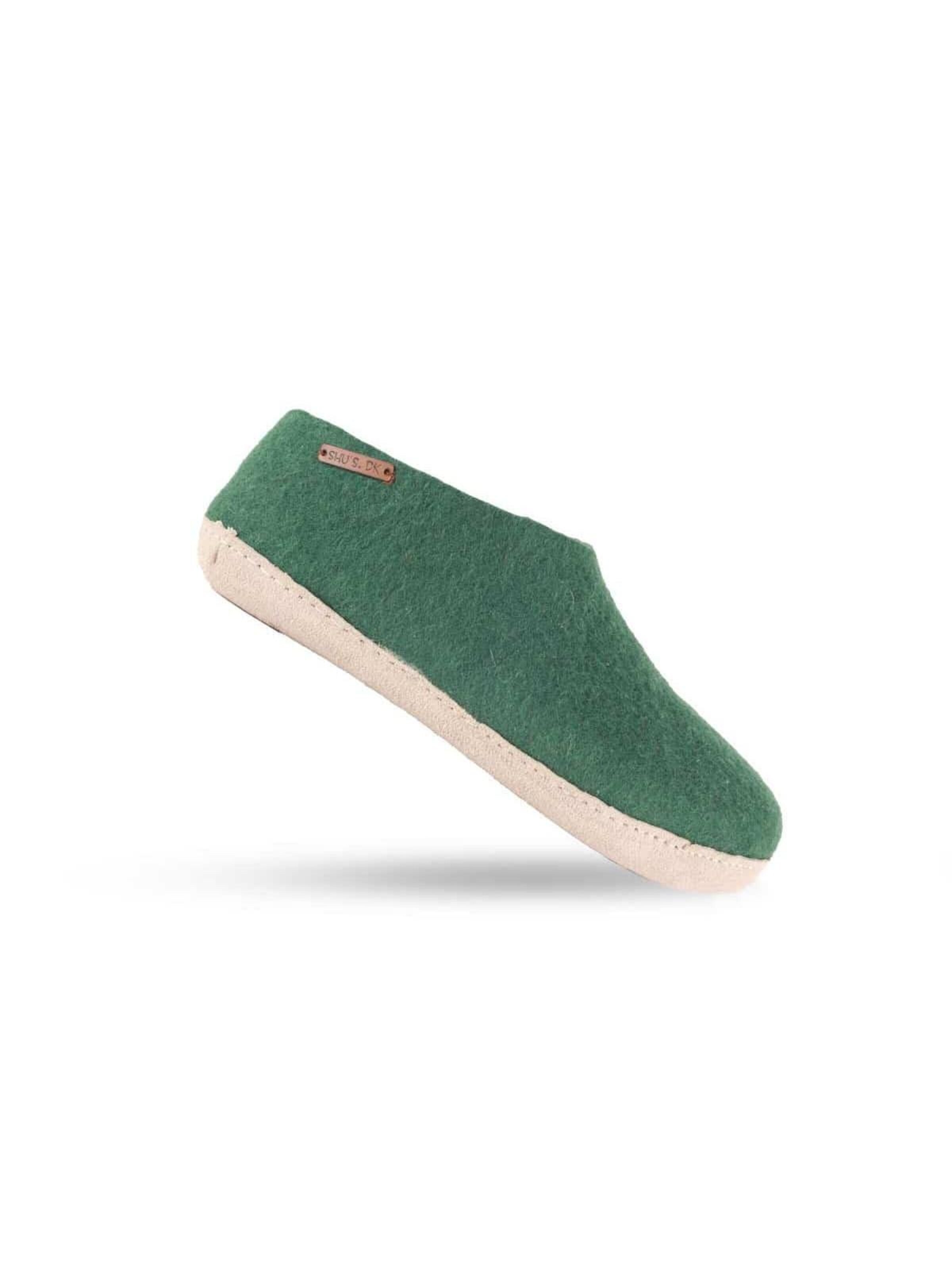 SHUS walk with nature Huisschoenen 'Uldhjemmesko (100% ren uld) - m/sål i skind - Dansk Design fra SHUS' in Groen