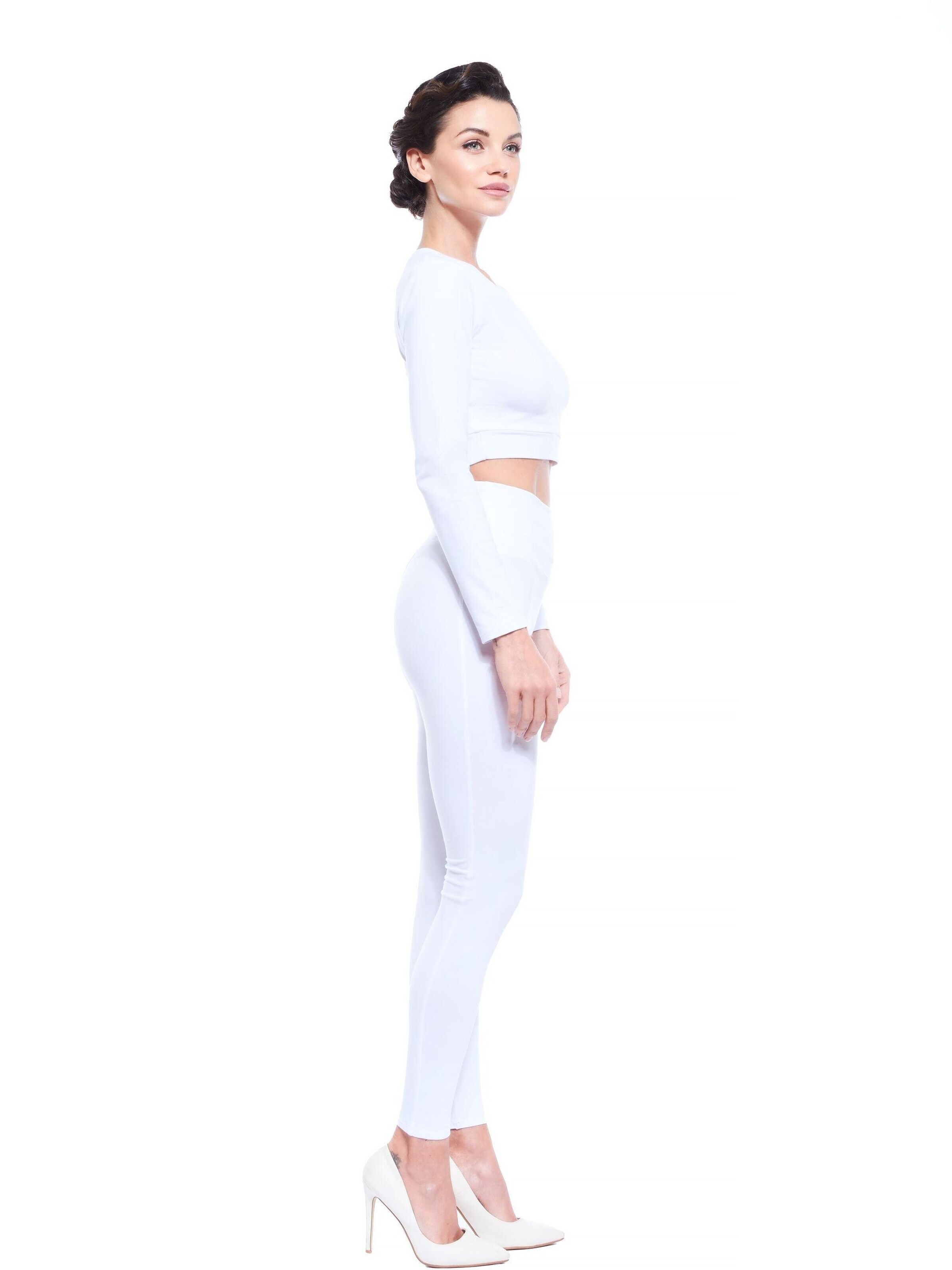 Coupe slim Leggings 'aus Baumwolle mit hohem Bund' Evoni en blanc