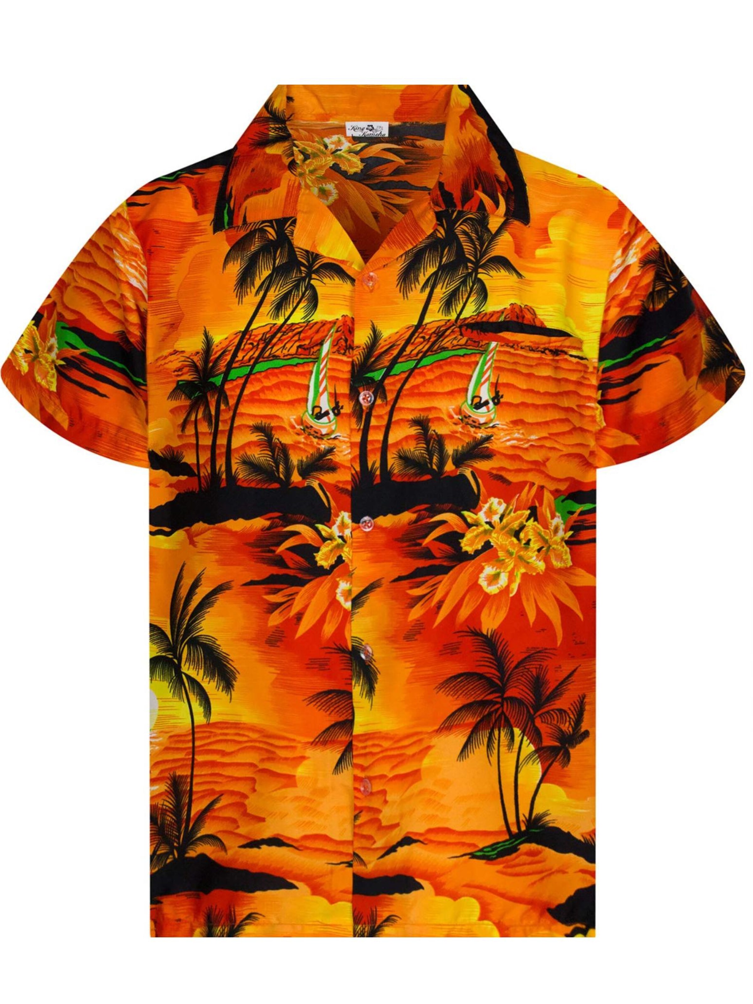 King Kameha Button Up Shirt 'Surf' in Orange: front