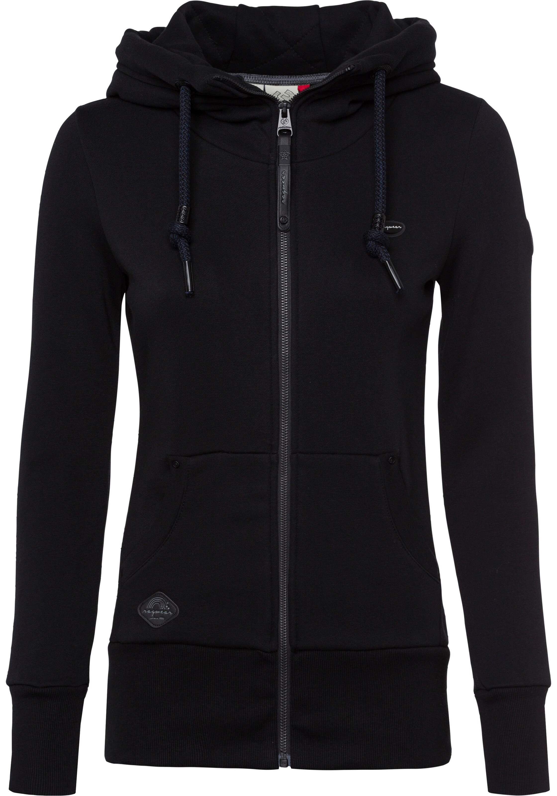 Ragwear Zip-Up Hoodie in Black: front