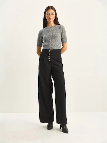 Bianco Lucci Wide leg Bandplooibroek in Zwart