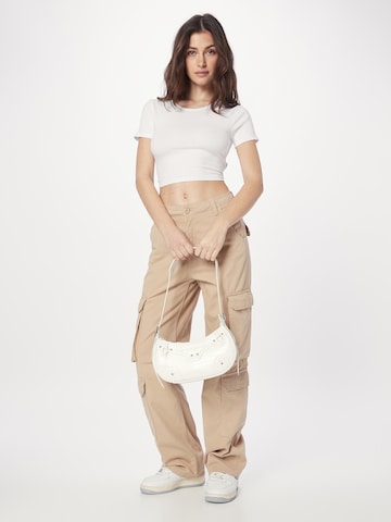 Bershka Wide Leg Hose in Beige