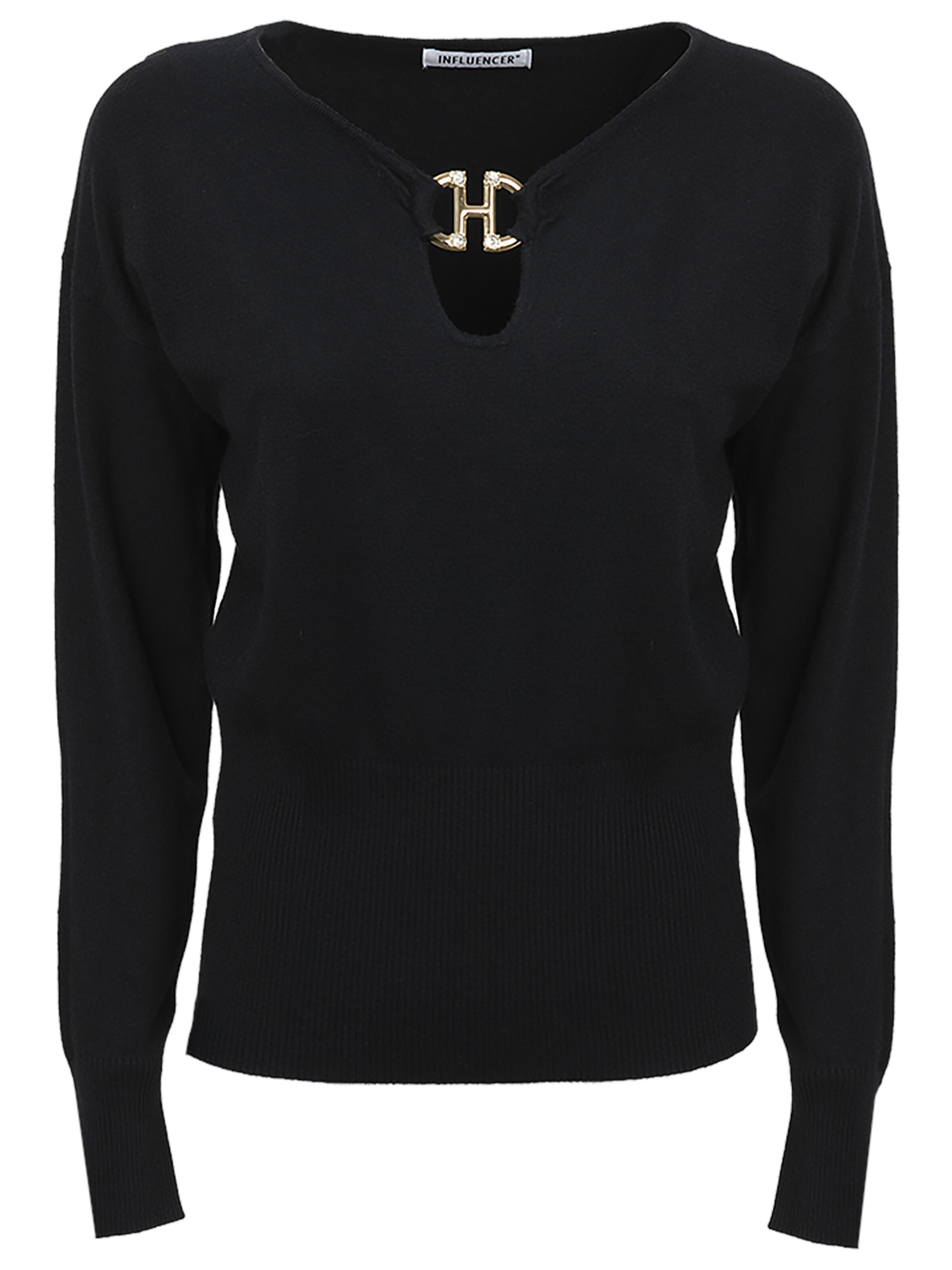 Influencer Pullover in Schwarz: Vorderseite