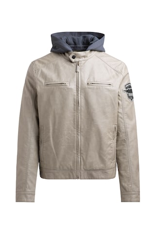 CAMP DAVID Jacke aus Kunstleder mit abknöpfbarer Sweatkapuze in Grau: Vorderseite
