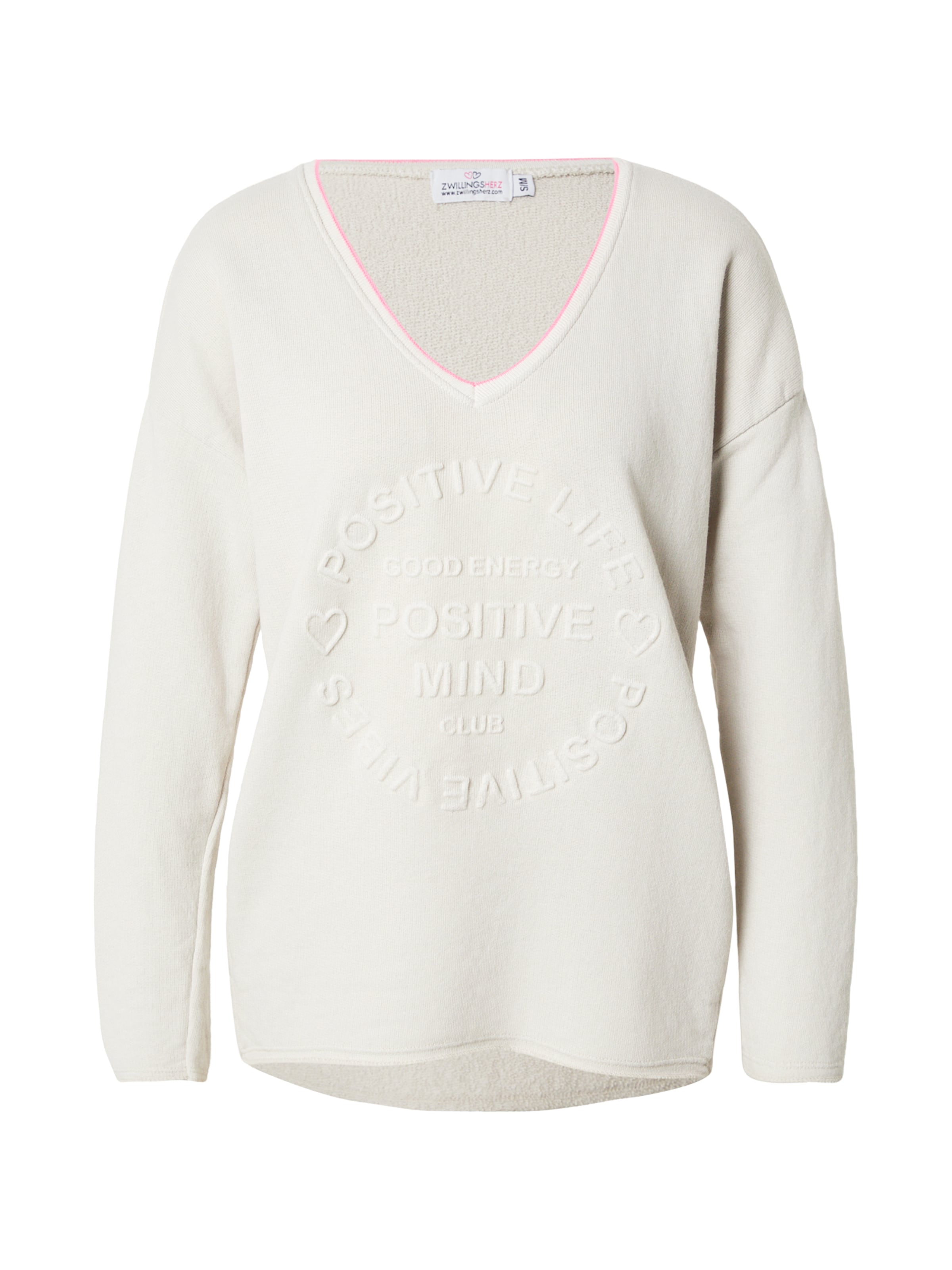 Zwillingsherz - Sweatshirt 'Positive Mind' em bege: frente
