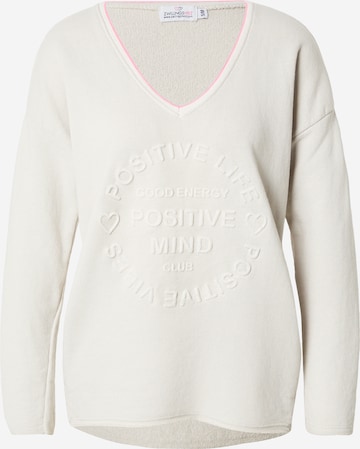 Zwillingsherz Sweatshirt 'Positive Mind' in Beige: Vorderseite