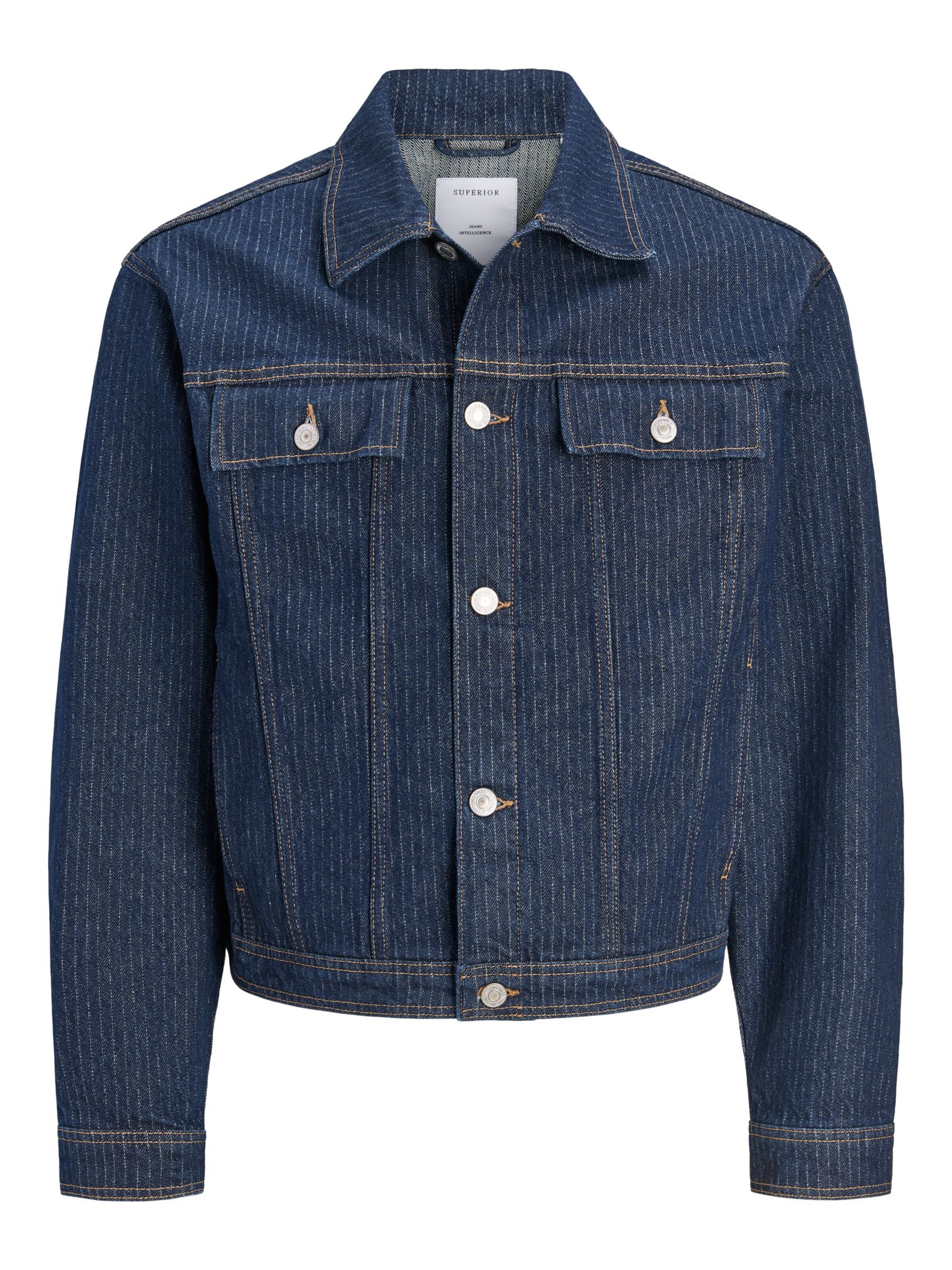 JACK & JONES Veste mi-saison en L en bleu denim / blanc, Vue avec produit