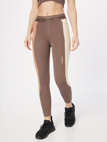 Skinny Pantalon de sport 'Techfit Colorblock' ADIDAS PERFORMANCE en marron : devant