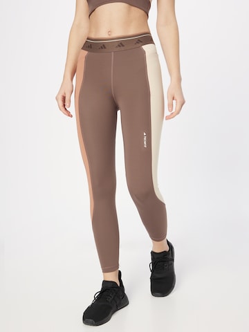 ADIDAS PERFORMANCE Skinny Fit Спортен панталон 'Techfit Colorblock' в кафяво: отпред