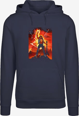 F4NT4STIC Sweatshirt 'Stranger Things Hell Guitar- DTG Netflix TV Series' in Blauw: voorkant