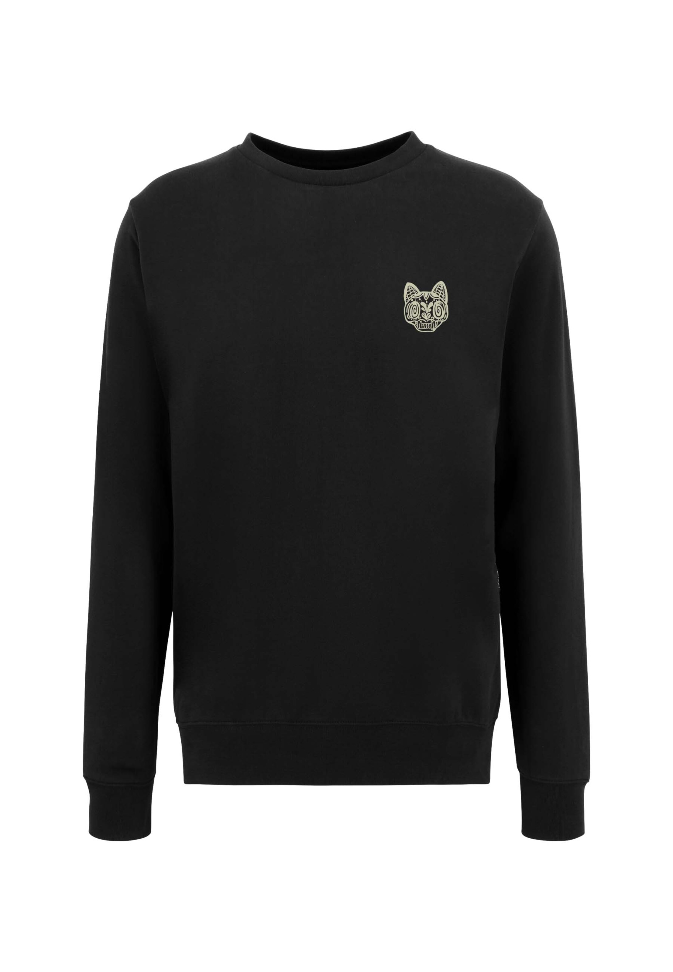 Oldskull Sweatshirt 'Asian Rebel Cat Kanji' in Black: front