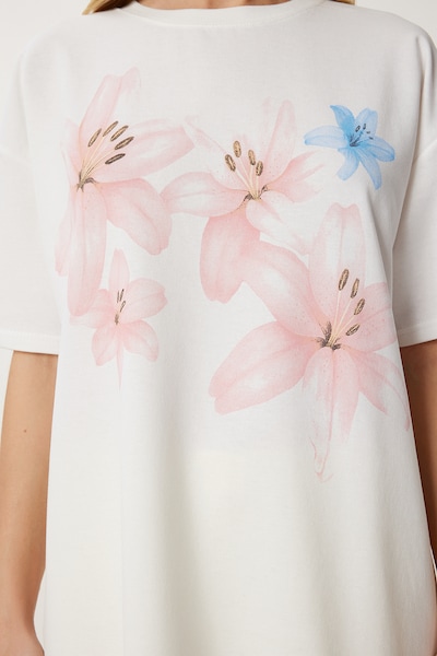 Happiness İstanbul Camiseta talla grande en ecru / aqua / talco, Vista del producto