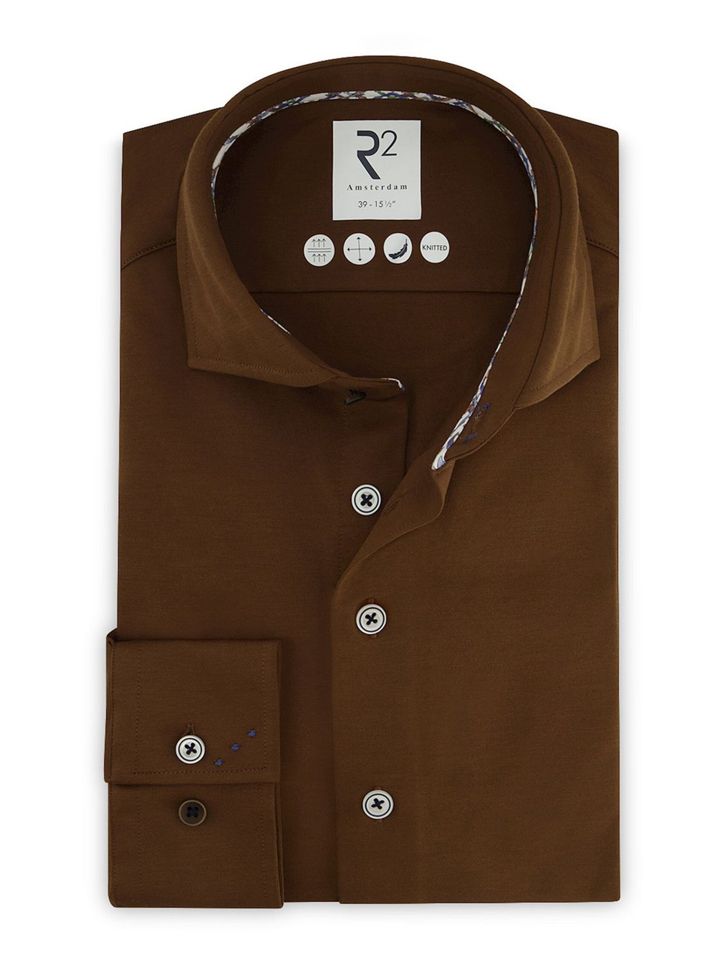 R2 Amsterdam Regular fit Overhemd in Bruin: voorkant