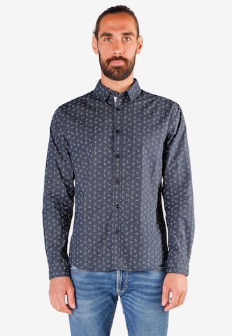 Le Temps Des Cerises Regular fit Button Up Shirt in Blue: front